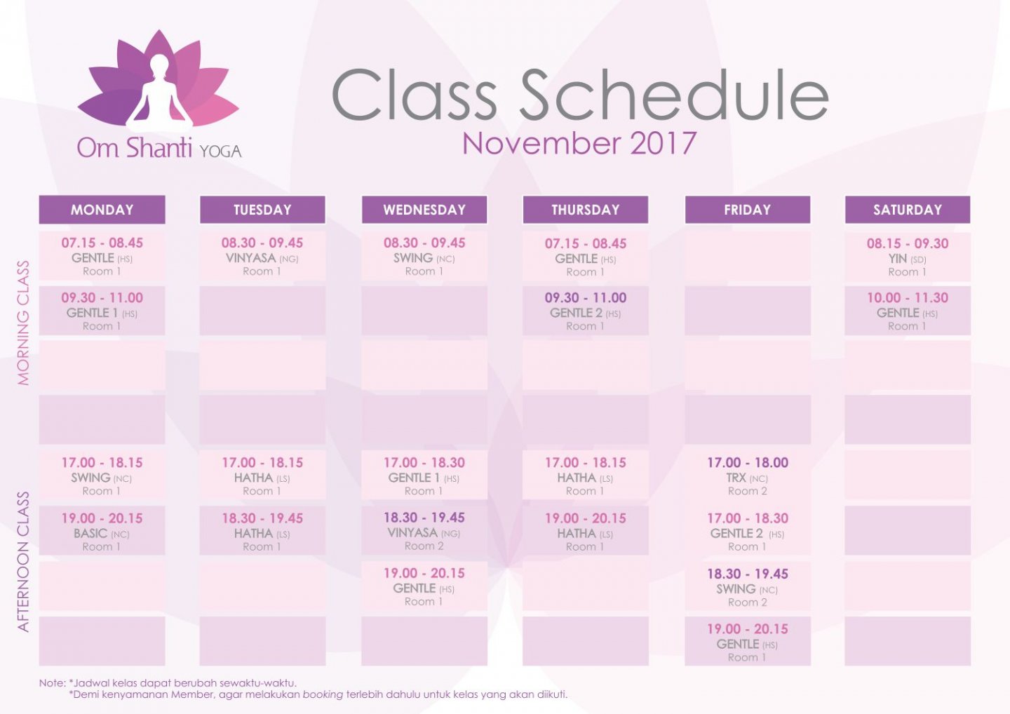 Class Schedule Class Om Shanti Yoga